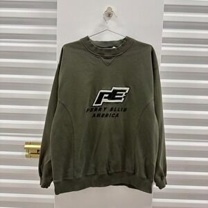 Vintage Perry Ellis America Sweatshirt Mens XL Green Embroidered Pullover 90s